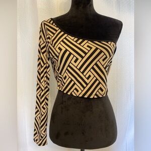 Fashion Nova Can’t Keep Up Black & Tan One Shoulder Crop Top Size Large NWT